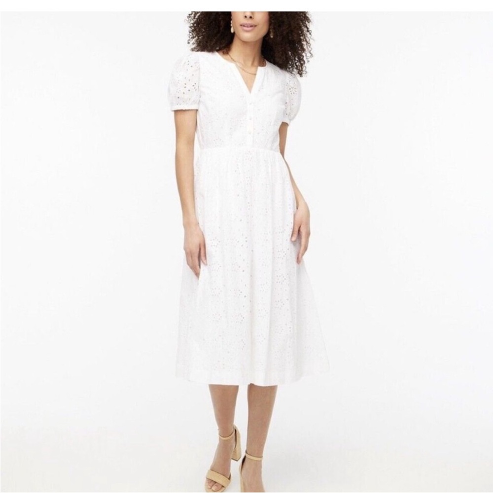J. Crew White Eyelet Midi Dress